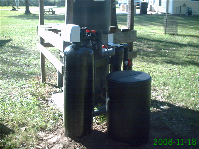 Outdoor whole-house water filter installation in Houston area